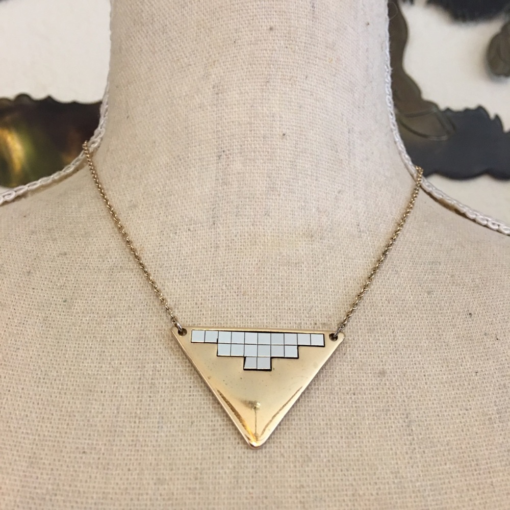 Vintage gold and silver tone triangle necklace
